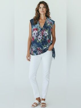 etc. NWT classic cotton floral sleeveless faux wrap pullover top blouse large